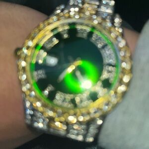 Diamonds Gold and Silver Watch with Green Dial